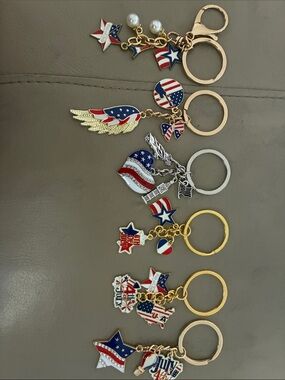 Patriotic USA Charm Keychains Set of 6- Red White Blue